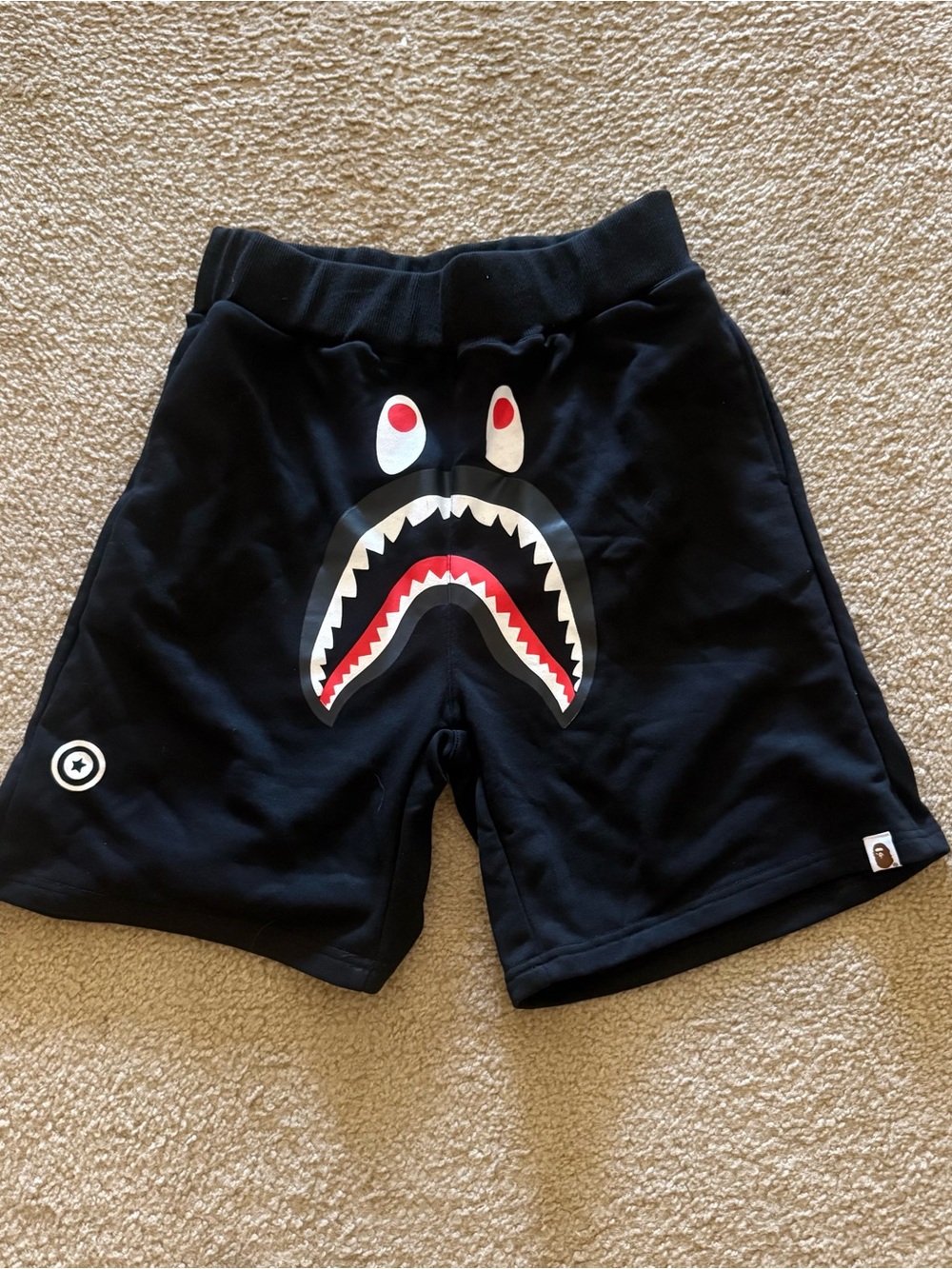 Bape Black Shark-Graphic Men's Shorts with Red Accents M